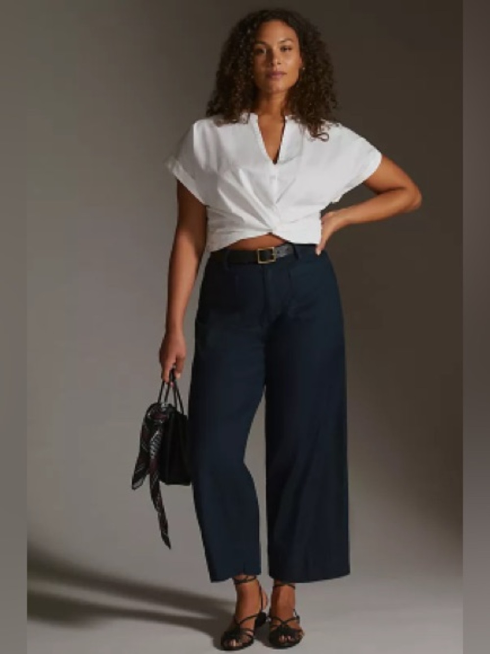 Anthropologie Maeve The Colette Magic Fabric Wide Leg Crop Pants Navy Blue 22W